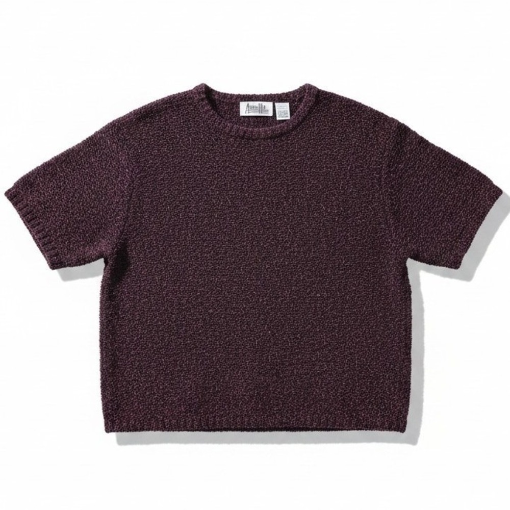 Ashley Hill Burgundy Plum Short Sleeve Knit Sweater, Ramie Blend, Women's Large‎